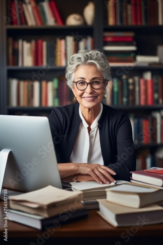 Confident senior businesswoman in modern library