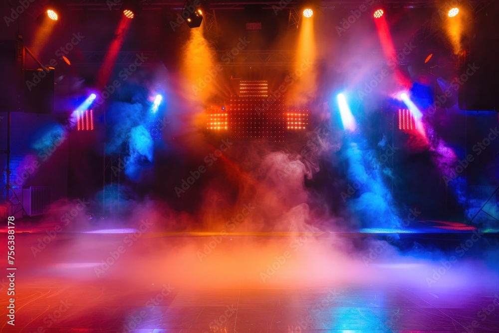 concert stage with colorful lighting in the background