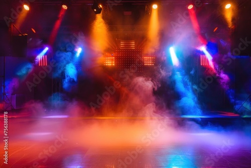 concert stage with colorful lighting in the background