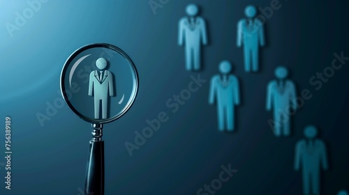 A conceptual image illustrating the process of human resource management and recruitment in business, depicting the search for the most talented and suitable employee for a company. photo