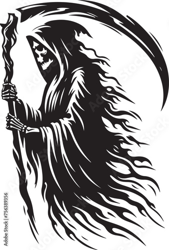 Silhouette of a grim reaper isolated on white background