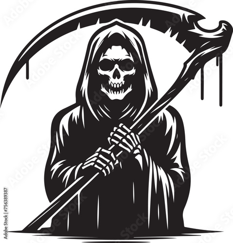 Silhouette of a grim reaper isolated on white background