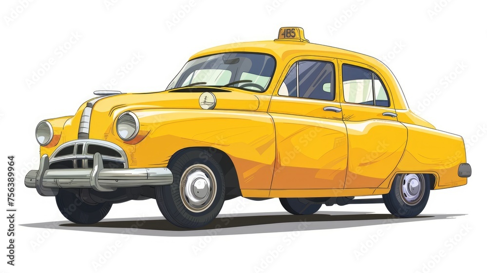 Yellow Car Cartoon Isolated on White. Cute Auto Vehicle for Transportation or Taxi Delivery. Toy Car Model in Fun Cartoon Style Yellow Car Cartoon Isolated on White. Cute Auto Vehicle for Transportation or Taxi Delivery. Toy Car Model in Fun Cartoon Style
