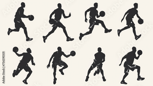 A series of silhouettes of basketball players in motion
