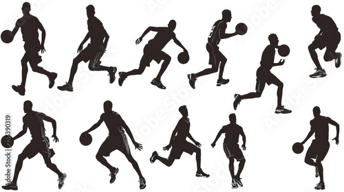 A series of silhouettes of basketball players in motion photo