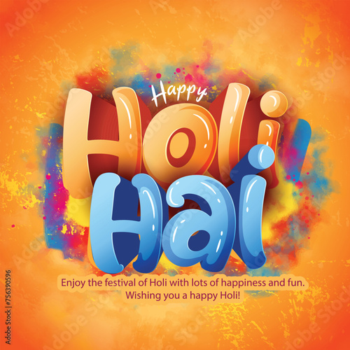 illustration of Festival of Colours,Holi celebration greeting flyer design with abstract design. photo