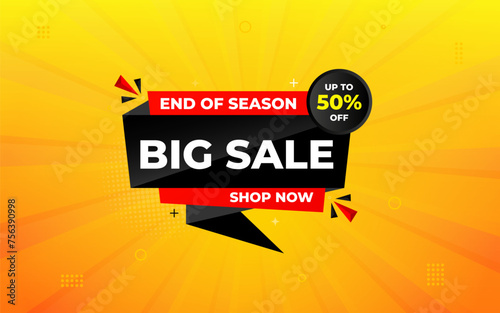 Big sale banner. Special offer price label design. Product discount festival tag design. Super Sale pormotion banner template. Flat sale Vector Illustration. photo