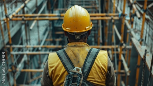 A construction worker or foreman overseeing a construction site, embodying leadership and diligent work in the field of construction.