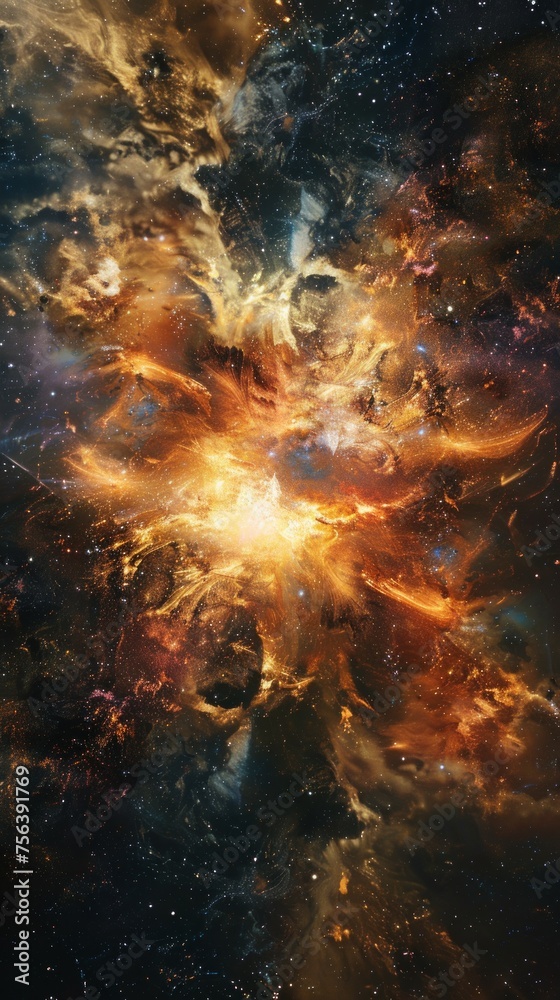 A cosmic explosion emulating the Big Bang, showcasing the birth of a universe in vivid detail.