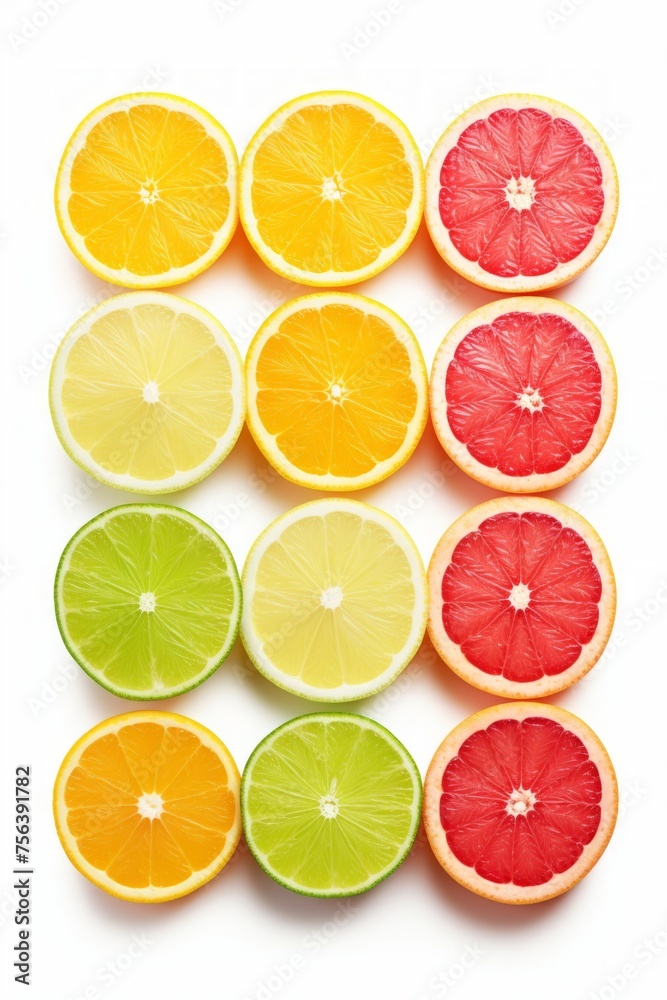 Various citrus fruits including orange, lemon, lime and grapefruit