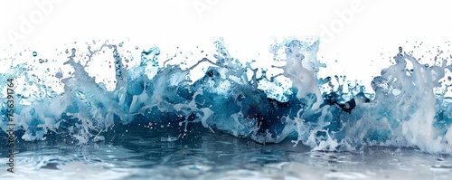 A crisp wave of blue water captured in isolation against a stark white background, highlighting the purity and fluidity of water in motion. © vadymstock