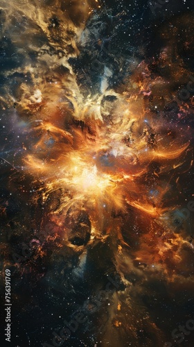 A cosmic explosion emulating the Big Bang, showcasing the birth of a universe in vivid detail.