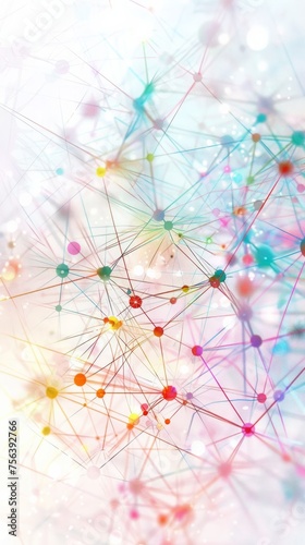 A dynamic white global communication banner highlighted by a colorful network, symbolizing worldwide connectivity and the digital age.