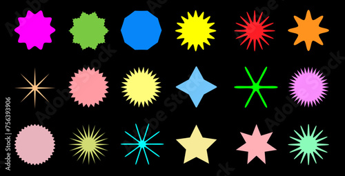  Brutalist geometric star shapes  colorful symbols. Abstract star shapes in Swiss minimalist style. Vector illustration