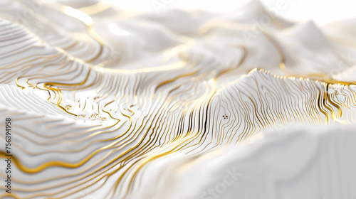 White and Gold Abstract Realistic 3d Topography Relief Textured with Wavy Layers