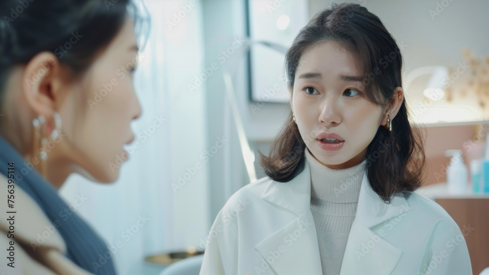 Two women engage in a serious conversation, with one seemingly seeking counsel. Two women engage in a serious conversation, with one seemingly seeking counsel.