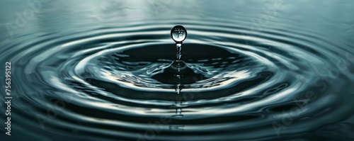 A flawless water drop generates concentric circular ripples, embodying the peaceful and hypnotic influence of an instant's contact with the water, representing cleanliness and straightforwardness.