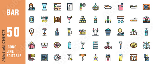 50 Collection of Bar related line icons vector editable
