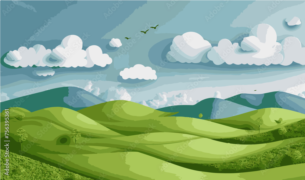 Vibrant Green Hills Winding Under a Majestic Blue Sky Vibrant Green Hills Winding Under a Majestic Blue Sky