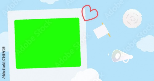 Polaroid sur fond vert avec cœur et animation 
