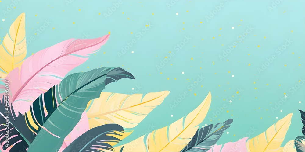 Tropic abstract banana leaves frame backdrop with light pastel copy space background for card, banner, greeting, promo, web decoration Tropic abstract banana leaves frame backdrop with light pastel copy space background for card, banner, greeting, promo, web decoration