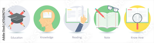 A set of 5 Education icons as education, knowledge, reading