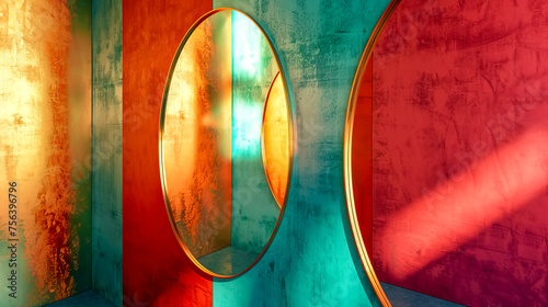 Abstract colorful light play with geometric shapes