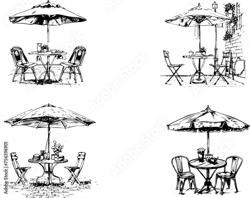 Sketches of Leisure, Artistic Renderings of Cozy Cafe Terrace Scenes photo