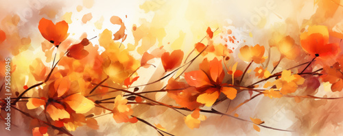 Autumnal Harmony in Watercolor with Warm-Toned Foliage