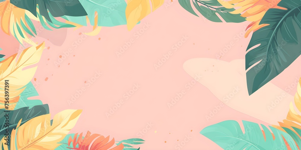 Tropic abstract citrus banana leaves backdrop - groovy light background for card, banner, greeting, promo, web decoration - obrazy, fototapety, plakaty 