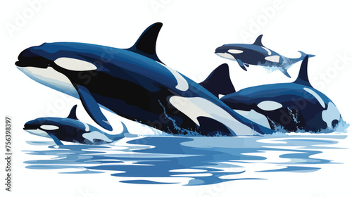 A majestic orca pod swimming in synchronized format