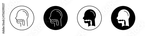 Swallowing Reflex Icon Set. Oral ingest dysphagia vector symbol in a black filled and outlined style. Pharynx esophagus Ingestion Process Sign.