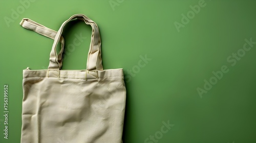 Beige Tote Bag on Green Background, To promote eco-friendly shopping and sustainable practices through the use of a beige tote bag on a green