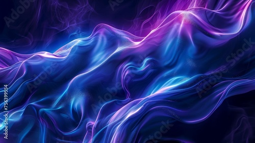 Abstract blue and purple liquid wavy shapes futuristic grainy background. Glowing retro waves grunge