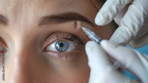 Close-Up of Woman Receiving Botox Treatment for Brow Lift, To showcase the medical aesthetics industry, specifically Botox injections for anti-aging