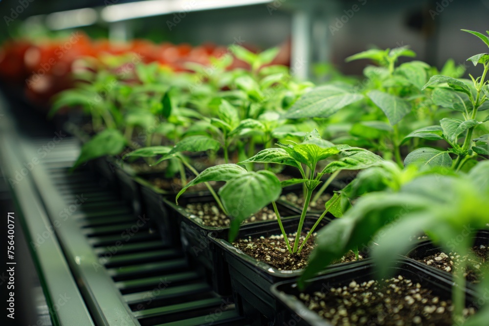 Vertical farm setup showcasing lush green lettuce under artificial lights Vertical farm setup showcasing lush green lettuce under artificial lights