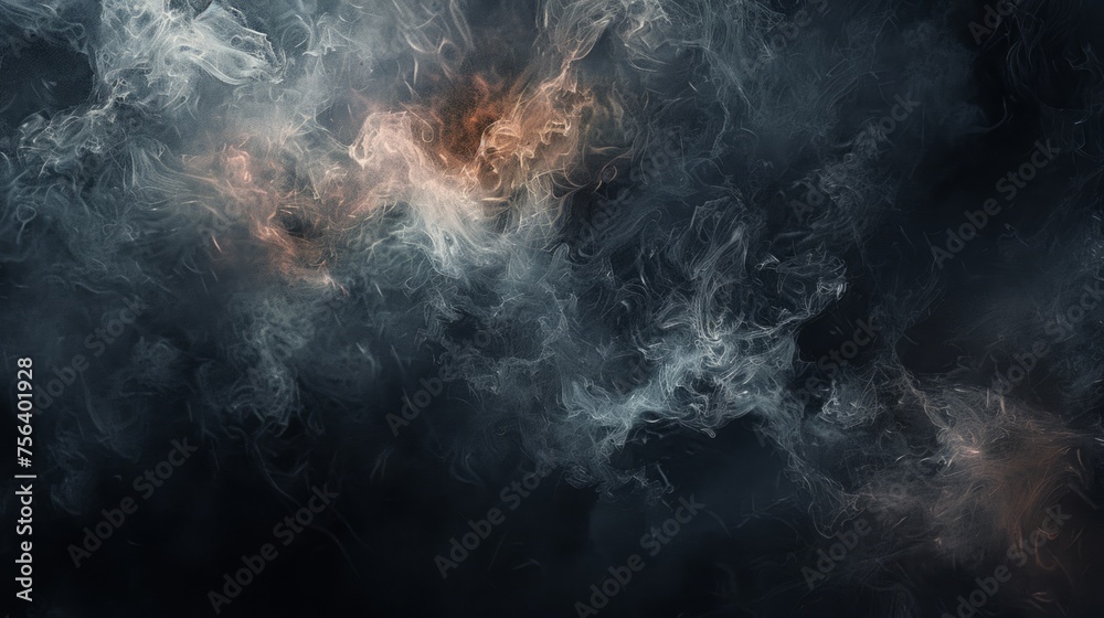 An abstract representation featuring smoke and misty fog against a dark, pitch-black backdrop, providing a textured overlay that introduces an element of mystery and depth to compositions.
