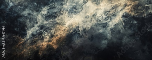 An abstract representation featuring smoke and misty fog against a dark, pitch-black backdrop, providing a textured overlay that introduces an element of mystery and depth to compositions. photo