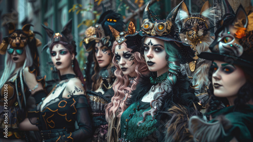 Cosplayers of witches, event with creatures from mystical and fantasy worlds.