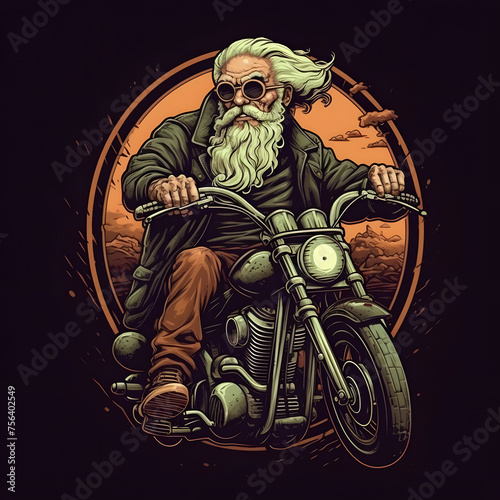 Old Rider Illustration can be used for T-shirt Design. Old man Riding a Classic Motorcycle