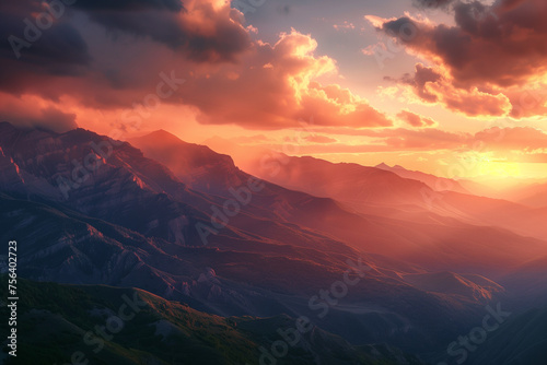 Dramatic sunrise over rugged mountains creating a scene of awe and inspiration © The Picture House