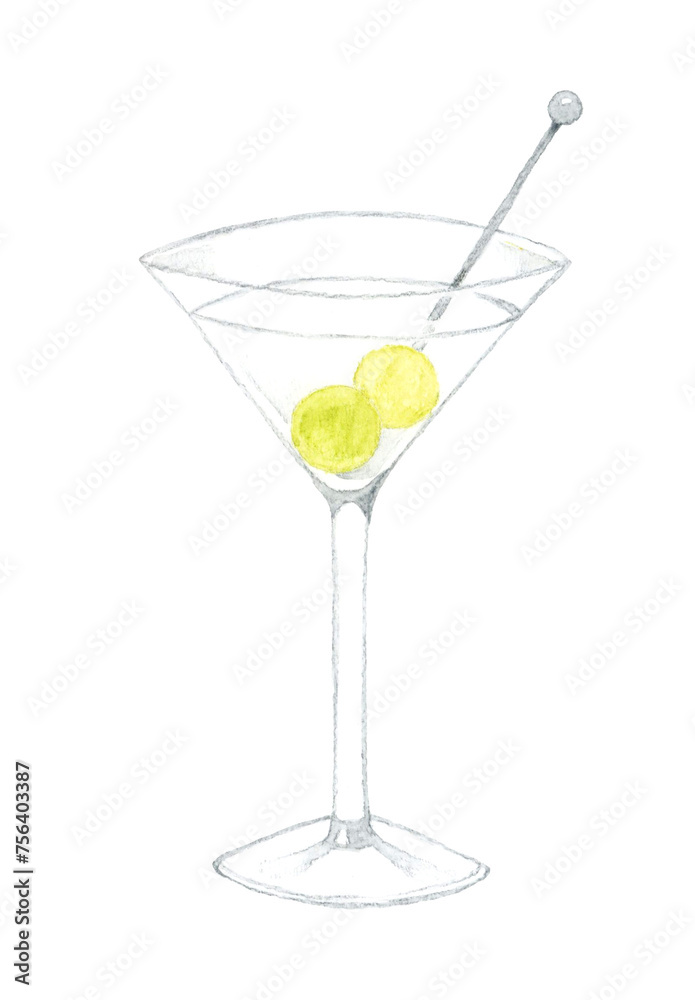 マティーニ　飲み物（お酒）の手描き水彩イラスト素材