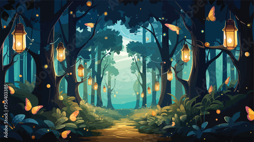 A mystical forest where fireflies illuminate whimsi