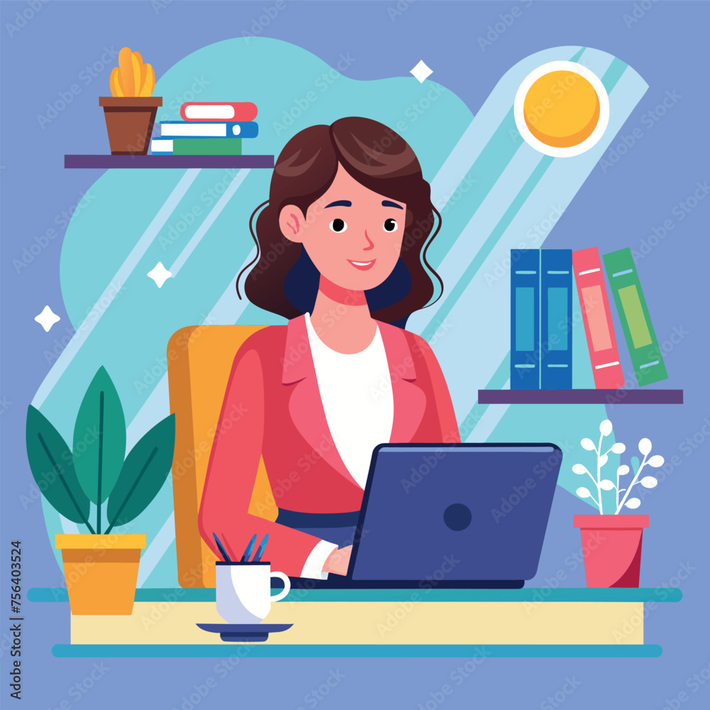 work, girl, laptop, table, flowers, shelf, clock, time, tasks, manager, business woman, business work, girl, laptop, table, flowers, shelf, clock, time, tasks, manager, business woman, business