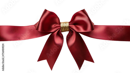 Red ribbon and bow with gold isolated on transparent background