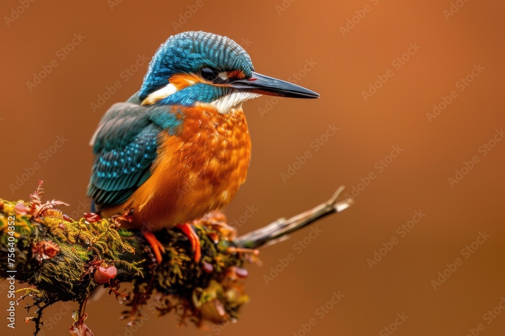 Elegant Kingfisher Resting on Mossy Branch - Essence of Wild Beauty Generative AI Elegant Kingfisher Resting on Mossy Branch - Essence of Wild Beauty Generative AI