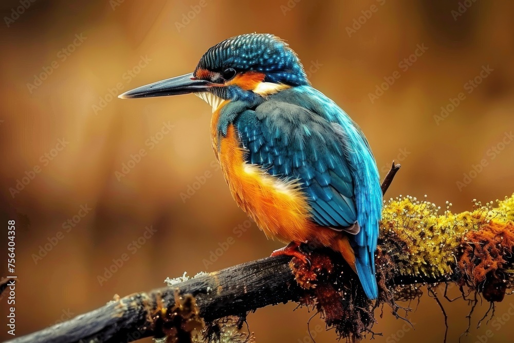 Elegant Kingfisher Resting on Mossy Branch - Essence of Wild Beauty Generative AI Elegant Kingfisher Resting on Mossy Branch - Essence of Wild Beauty Generative AI