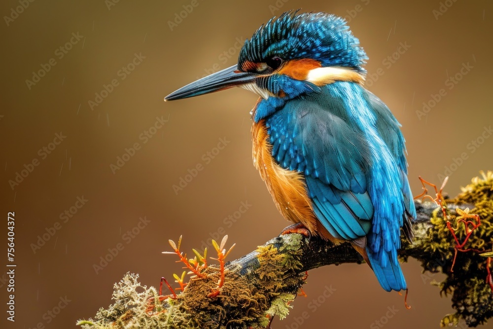 custom made wallpaper toronto digitalElegant Kingfisher Resting on Mossy Branch - Essence of Wild Beauty Generative AI