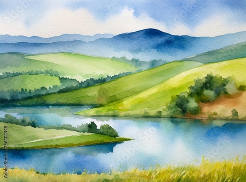 Meadow watercolor illustration. Spring background.