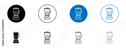 Juicer Line Icon Set. Blender Smoothie Blend Symbol in black and blue color.